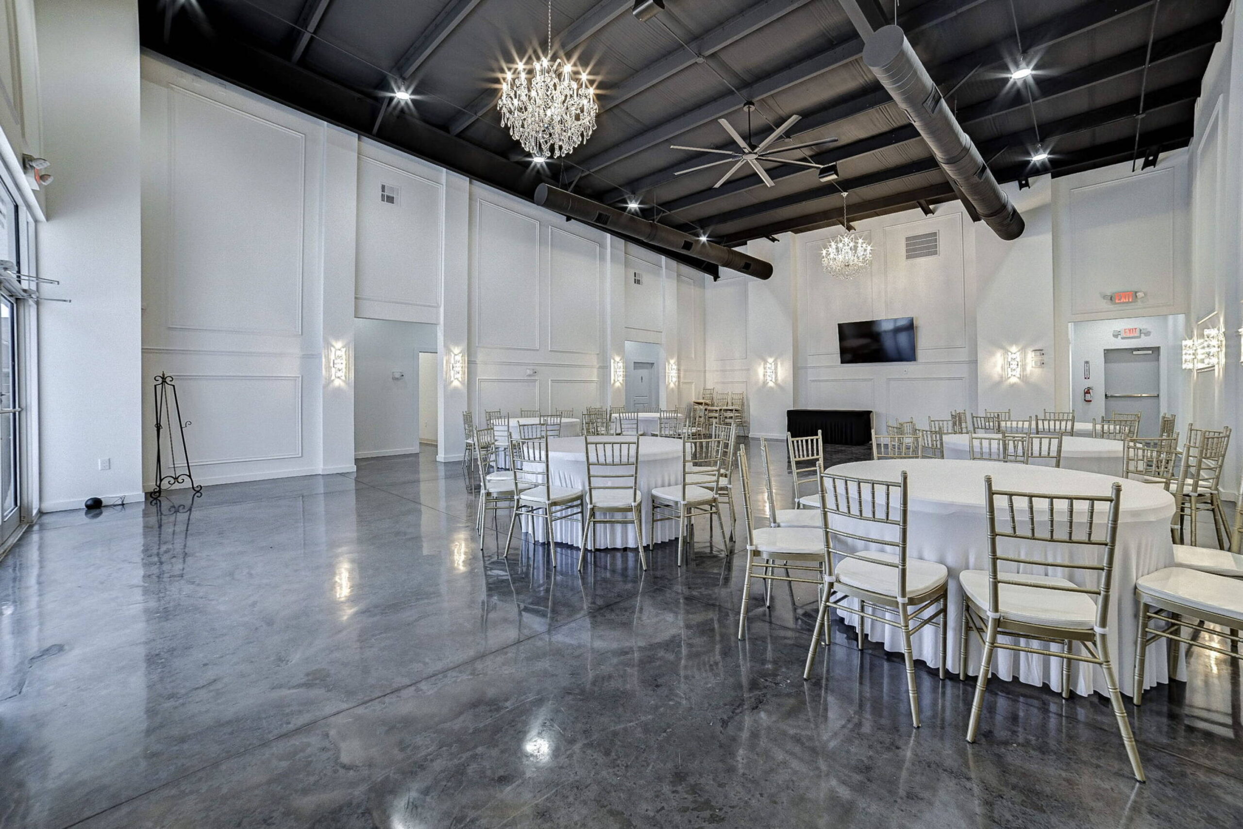 The Eden Suite side view with chandelier and dimmable lighting