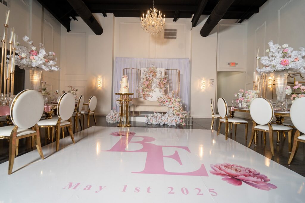 Wedding reception setup in the Eden Suite at The Grand UpperRoom, Katy TX